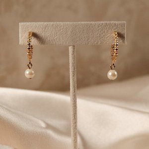 SOLD Vintage Gold Pearl Braided Hoop Earrings